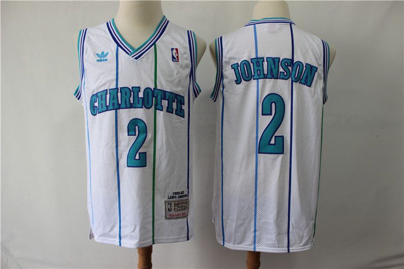 Men Charlotte Hornets #2 Johnson White Throwback Adidas NBA Jerseys